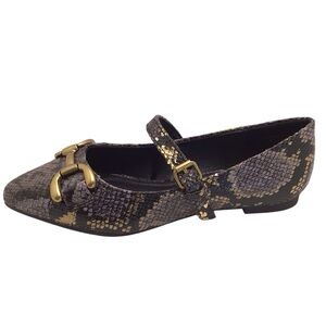 Jessica Carlyle Womens Metallic Snake Print Pointed Toe Mary Jane Ballet Flats